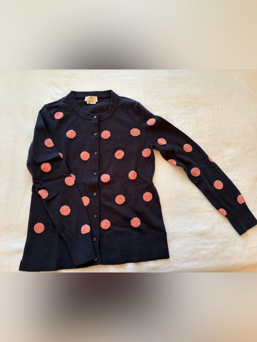 Kate Spade  Navy Polka Dot Button-Up Cardigan - Pink Dot - wool